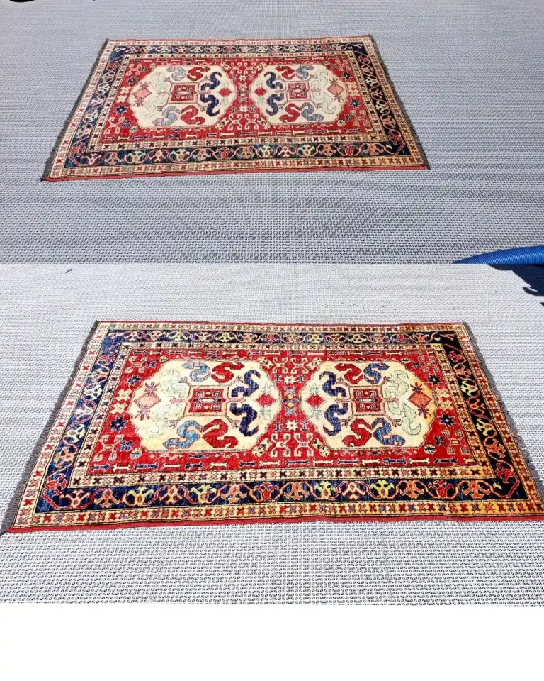 Delicate hand-woven oriental area rug washed and color restored by Under The Rug Floor Care